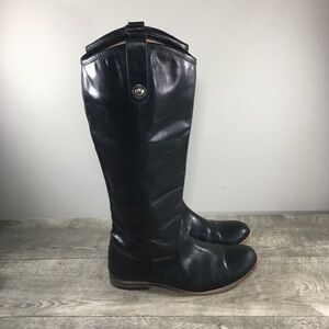 Frye #77167 Melissa Button Leather Womens Black Tall Riding Knee-High Boots 8.5